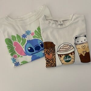 Disney White T-Shirt with Blue and Pink Stitch Design